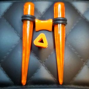 Orange translucent Tapers 2 pair ear plugs body piercing jewelry 2 gauge